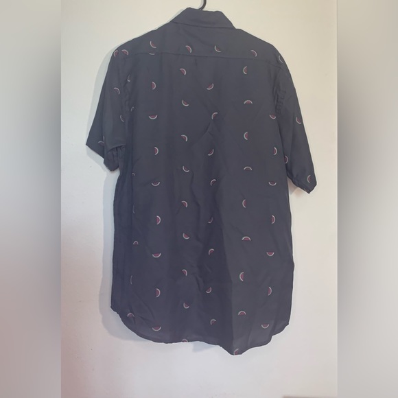 Men’s Gray Watermelon Print Short Sleeve Dress Shirt Size Large - Picture 2 of 2